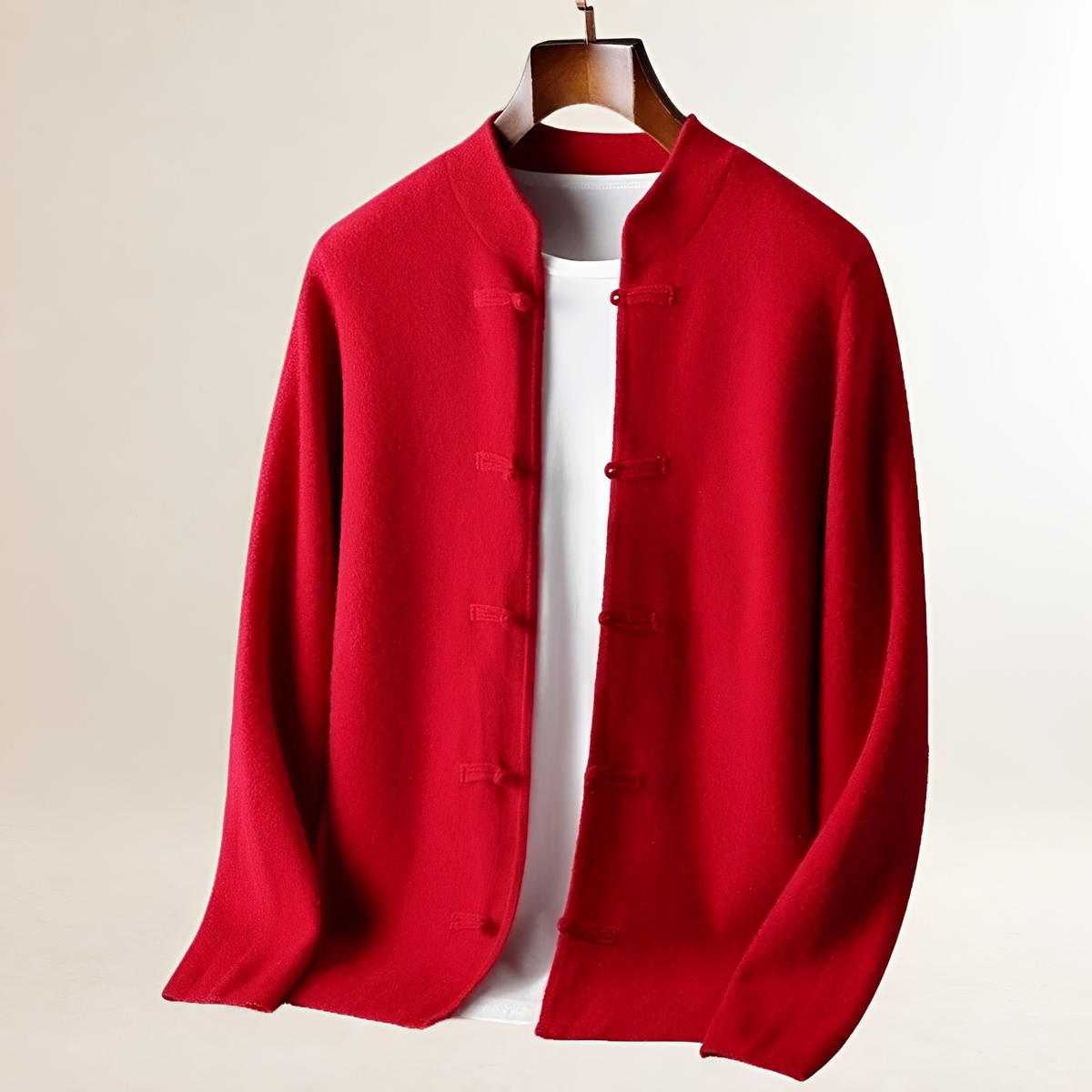 Cardigan para hombres con cuello alto y cierre de lazo, corte recto