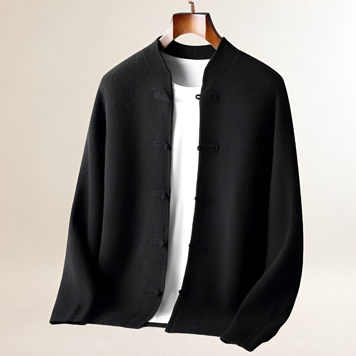 Cardigan para hombres con cuello alto y cierre de lazo, corte recto