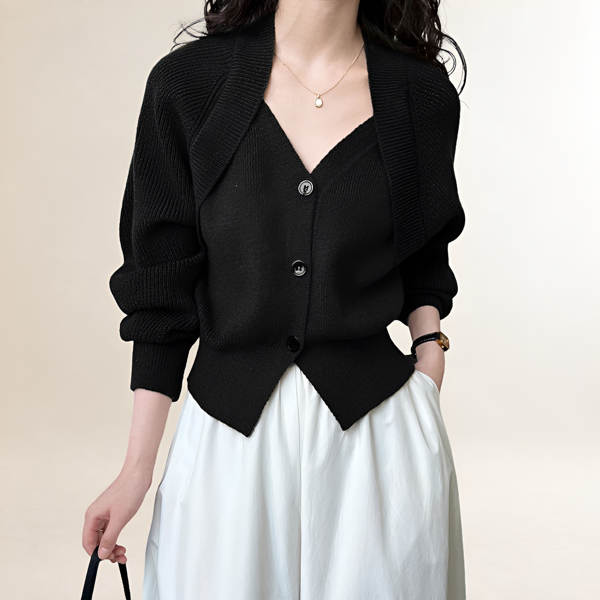 Cardigan para mujer de escote en V y cierre de botones de manga larga y ajuste regular