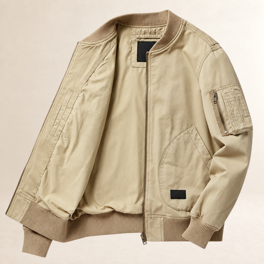 Cazadora bomber para hombre con bolsillo utilitario y puños acanalados