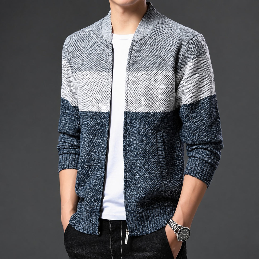 Cazadora bomber para hombre con cierre de cremallera y diseño en bloques de color ajuste regular