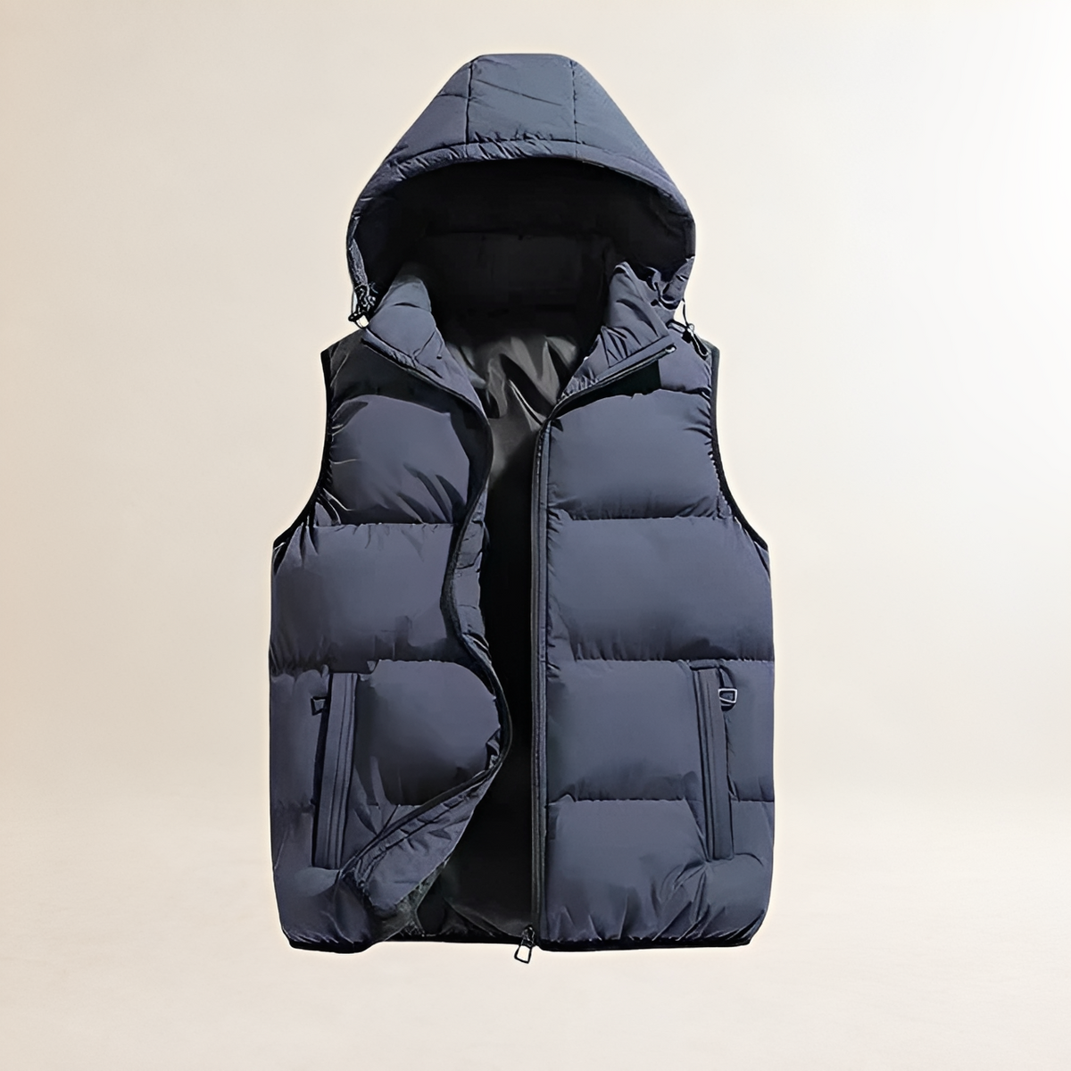 Chaleco acolchado con capucha para hombre - Cierre de cremallera y ajuste casual