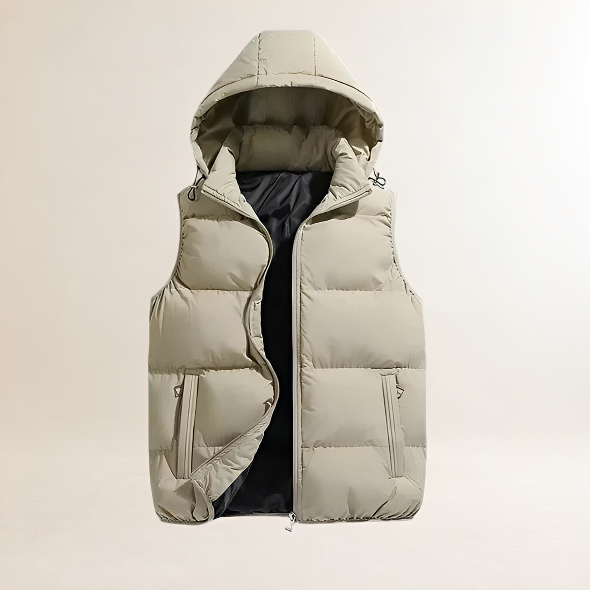 Chaleco acolchado con capucha para hombre - Cierre de cremallera y ajuste casual