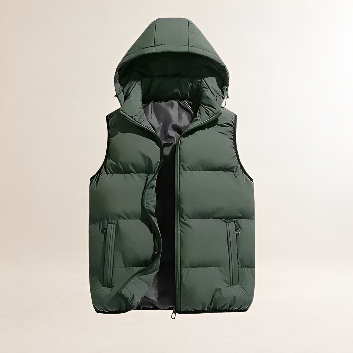 Chaleco acolchado con capucha para hombre - Cierre de cremallera y ajuste casual