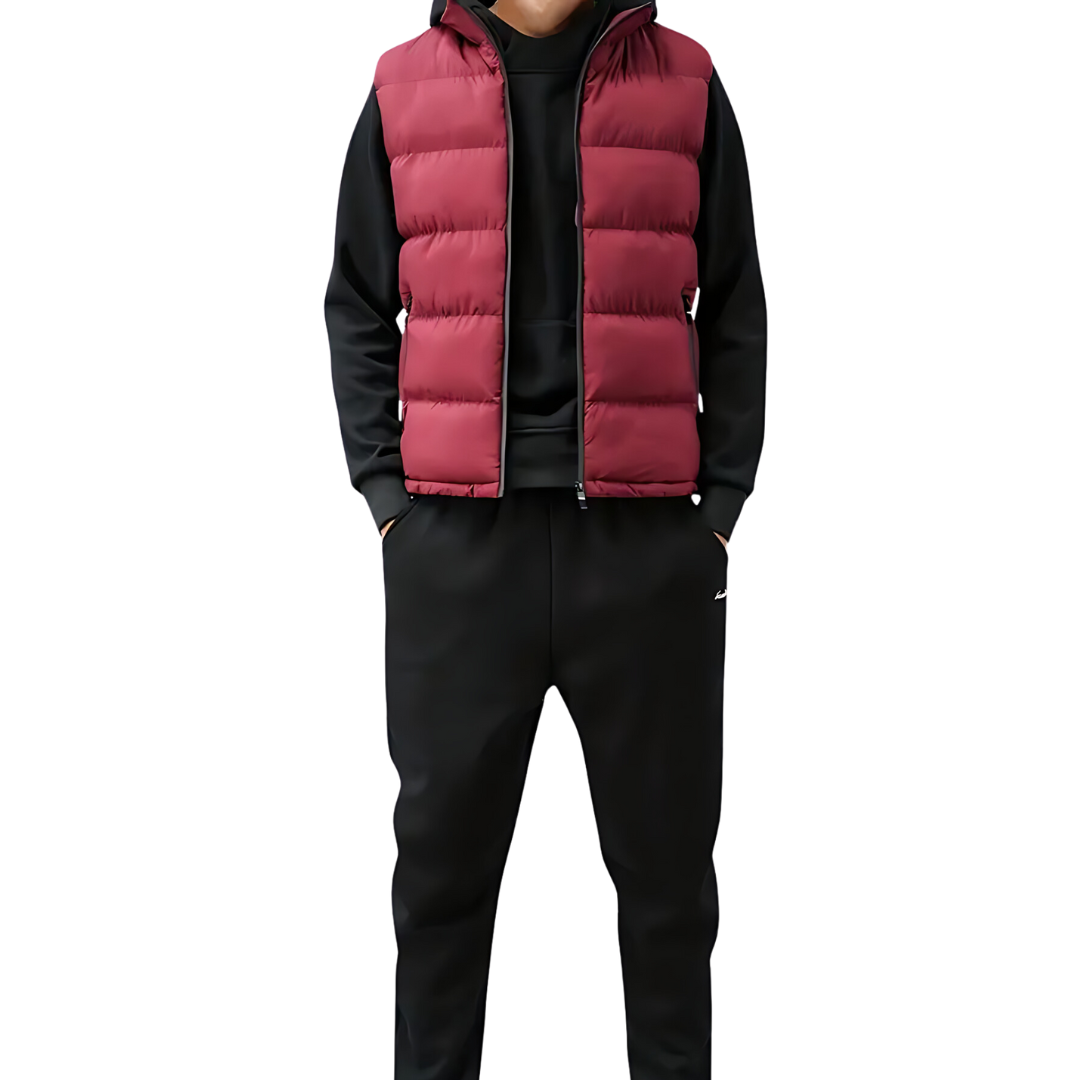 Chaleco acolchado para hombre con cuello alto, cremallón completo y bolsillos con cremallera