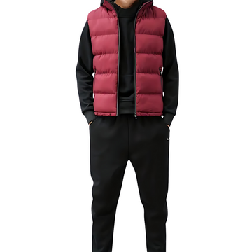 Chaleco acolchado para hombre con cuello alto, cremallón completo y bolsillos con cremallera