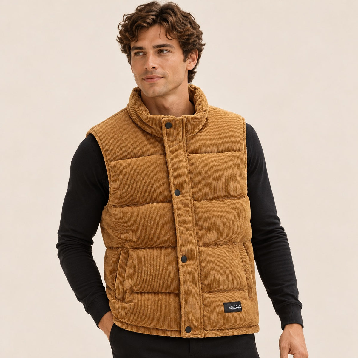 Chaleco acolchado para hombre con cuello alto y cierre de botones ajuste casual