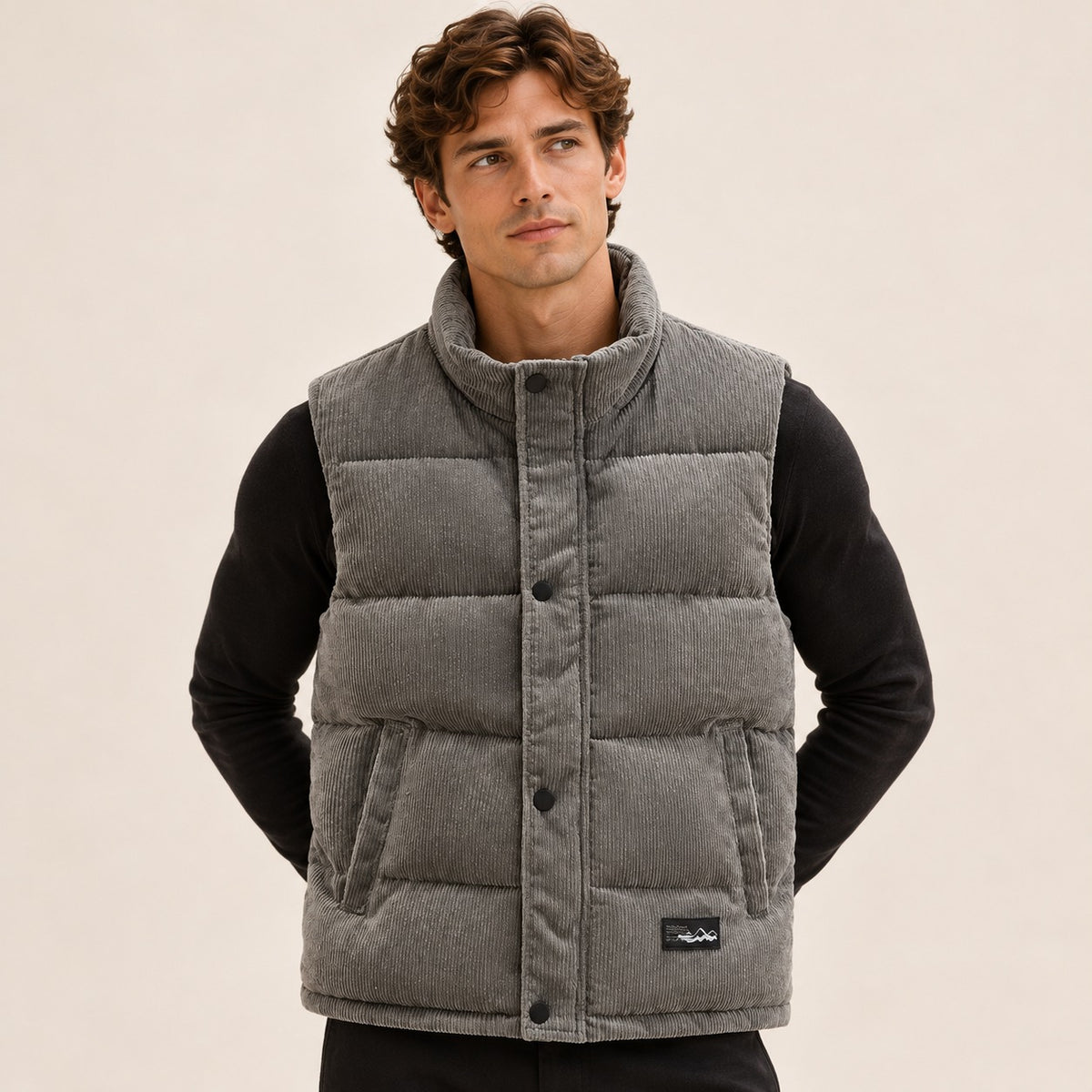 Chaleco acolchado para hombre con cuello alto y cierre de botones ajuste casual