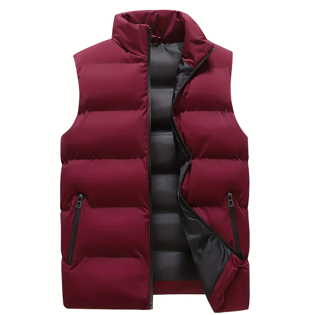 Chaleco acolchado para hombre con cuello alto, cremallón completo y bolsillos con cremallera