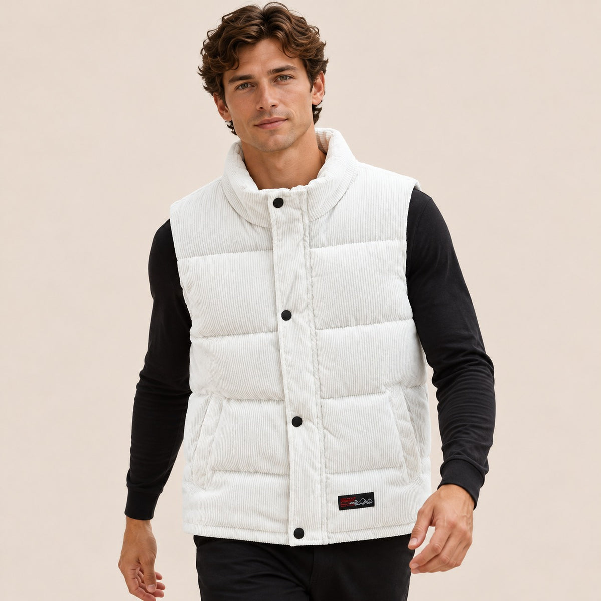 Chaleco acolchado para hombre con cuello alto y cierre de botones ajuste casual