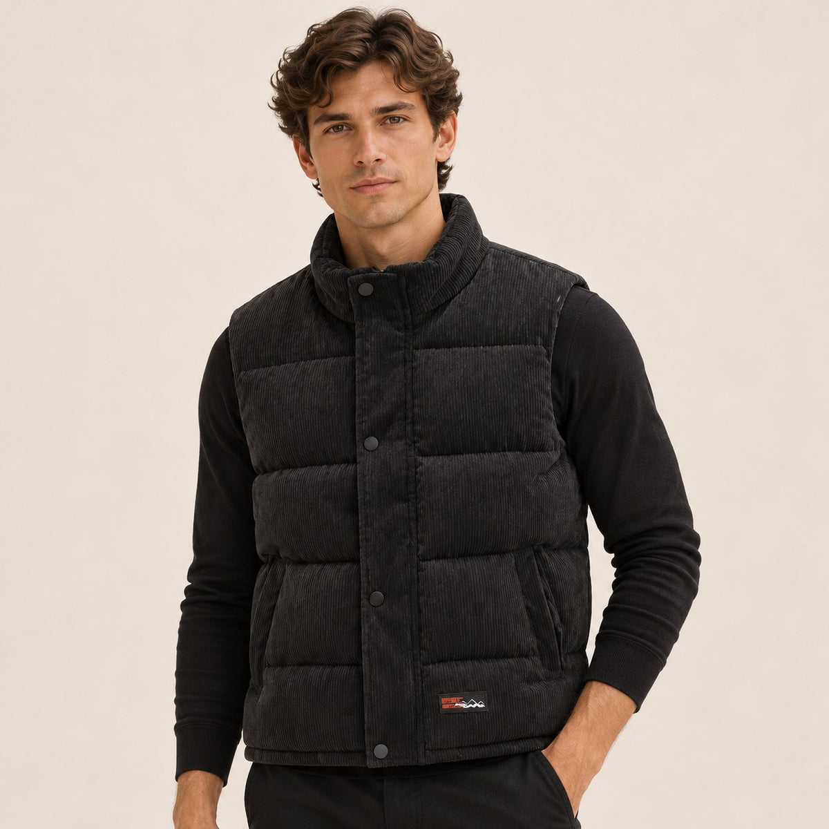Chaleco acolchado para hombre con cuello alto y cierre de botones ajuste casual