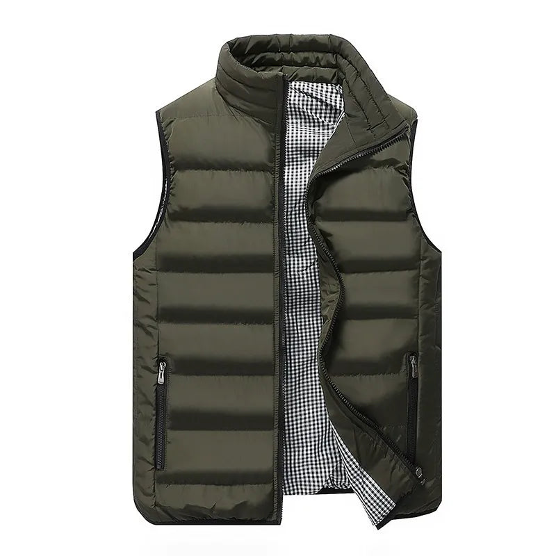 Chaleco acolchado para hombre con cuello alto, cremallón completo y bolsillos con cremallera