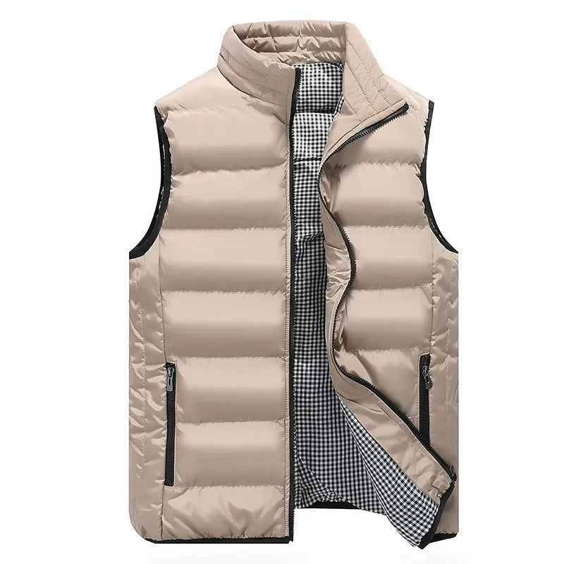 Chaleco acolchado para hombre con cuello alto, cremallón completo y bolsillos con cremallera