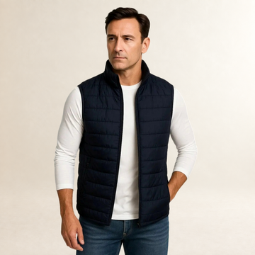 Chaleco acolchado sin mangas para hombre con cuello alto y cierre frontal