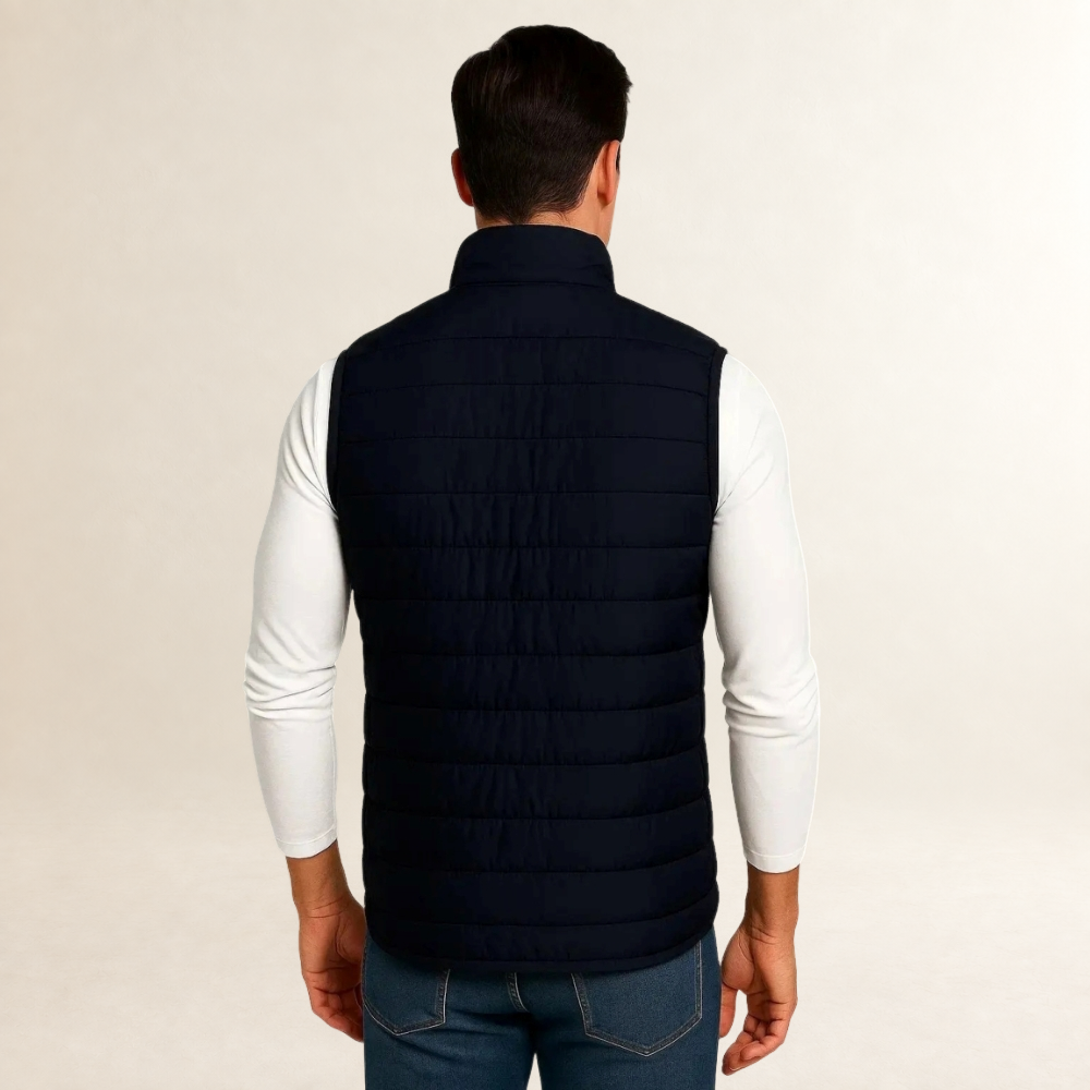 Chaleco acolchado sin mangas para hombre con cuello alto y cierre frontal