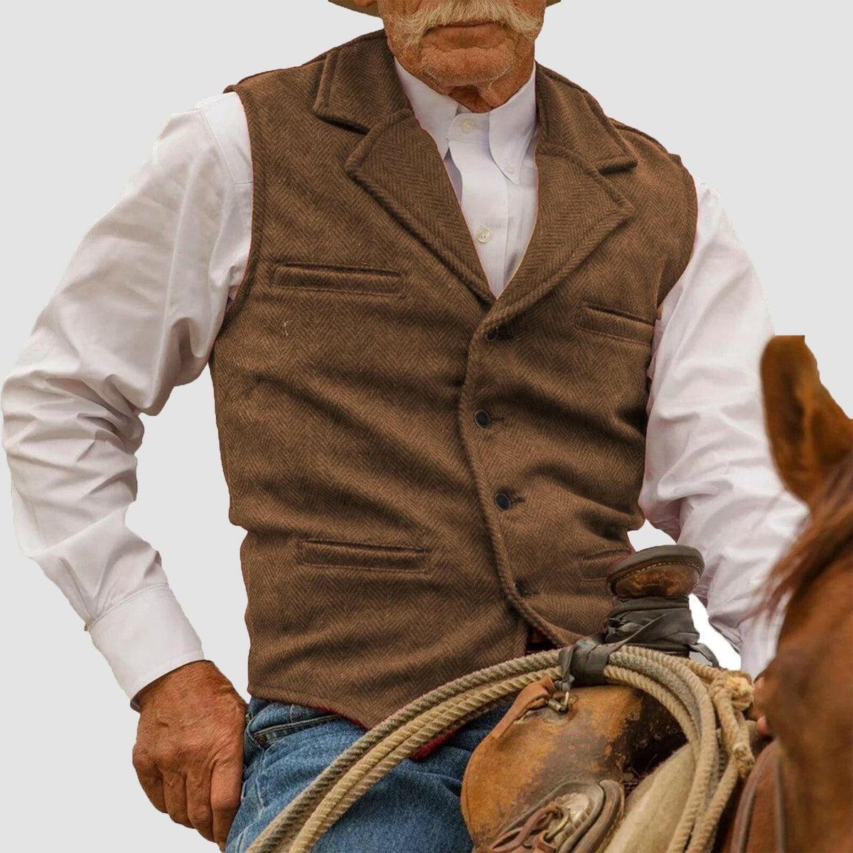 Chaleco vintage de espiga para hombre con cierre de botones y cuello de solapa