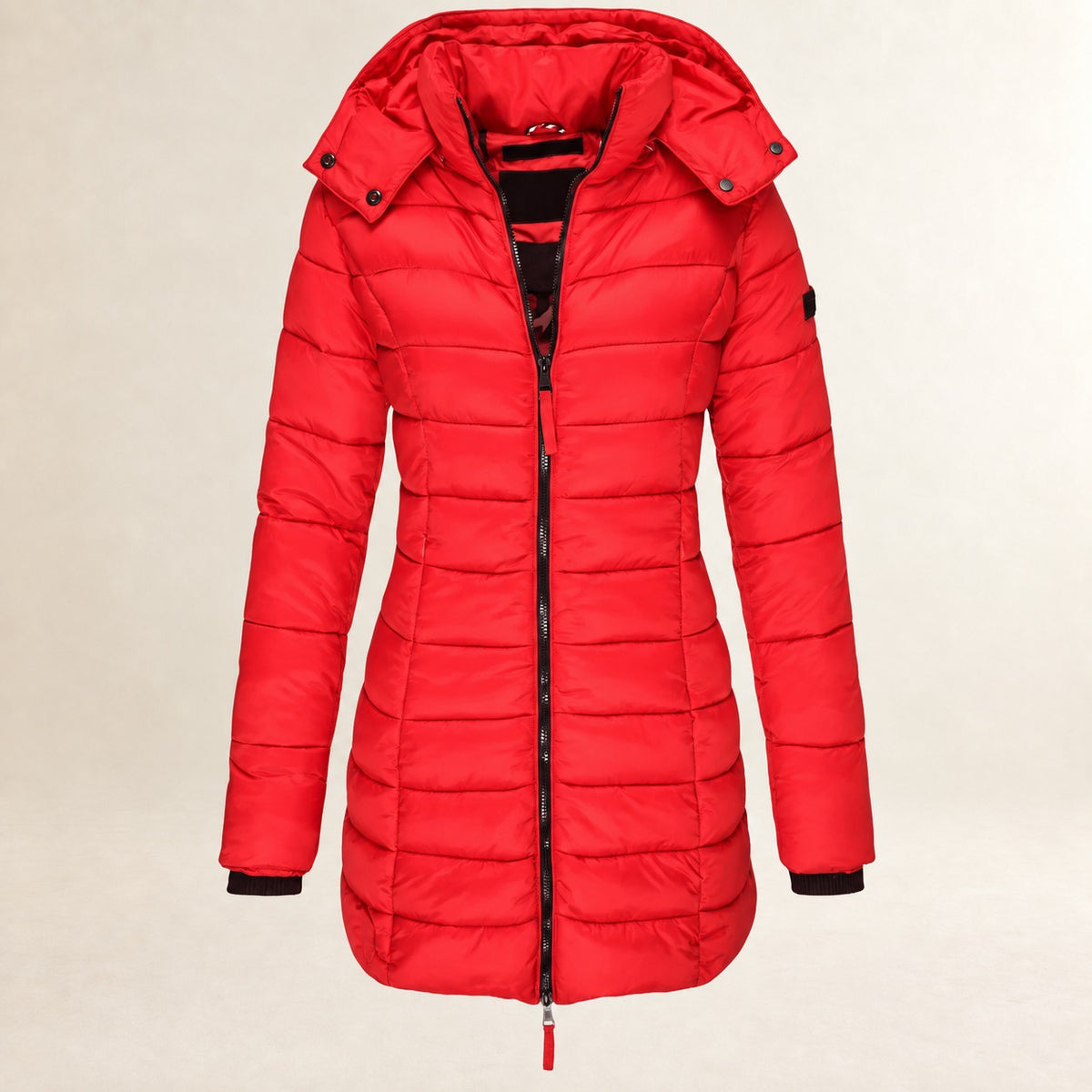 Chaqueta acolchada con capucha para mujer ligera con cierre de cremallera y diseño acolchado