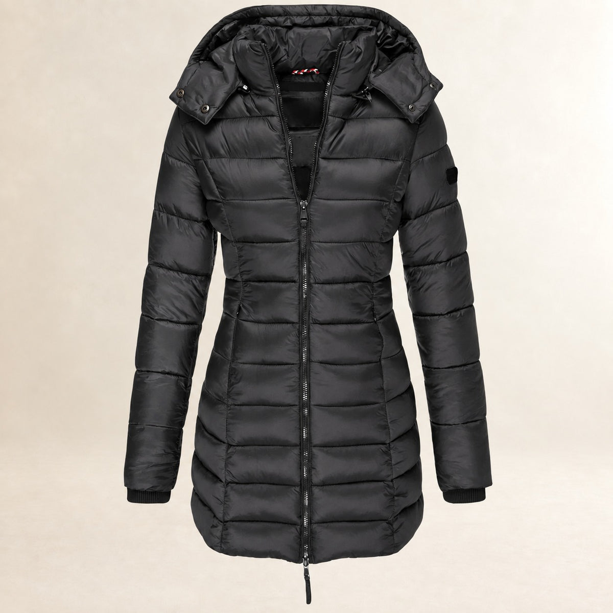 Chaqueta acolchada con capucha para mujer ligera con cierre de cremallera y diseño acolchado