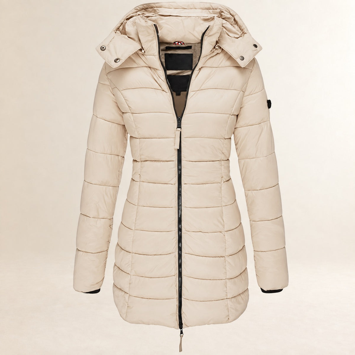 Chaqueta acolchada con capucha para mujer ligera con cierre de cremallera y diseño acolchado