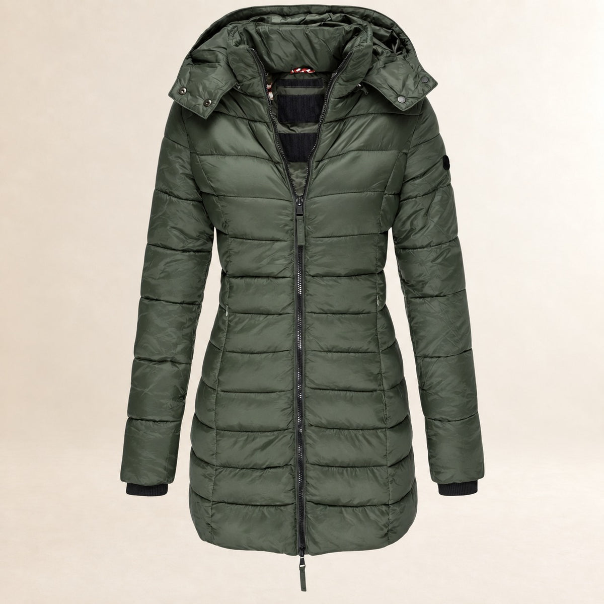 Chaqueta acolchada con capucha para mujer ligera con cierre de cremallera y diseño acolchado