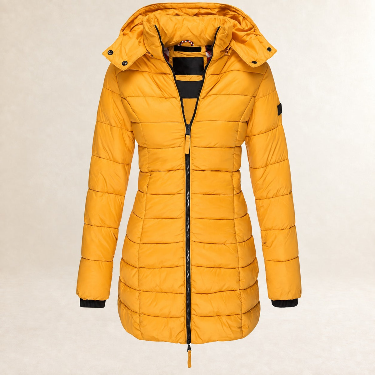 Chaqueta acolchada con capucha para mujer ligera con cierre de cremallera y diseño acolchado
