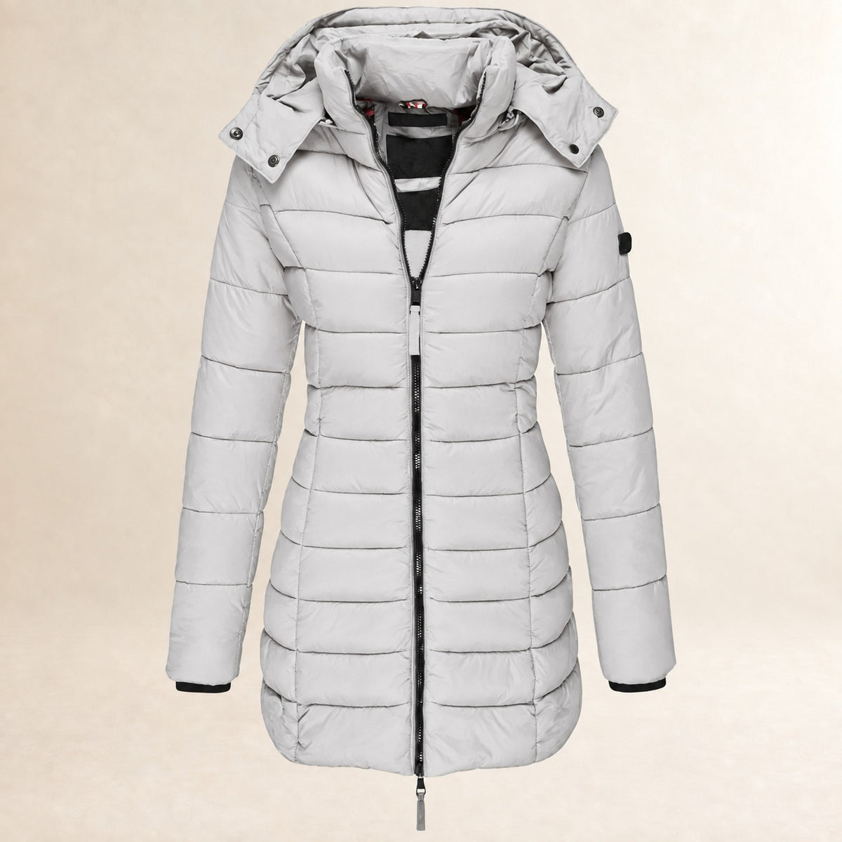 Chaqueta acolchada con capucha para mujer ligera con cierre de cremallera y diseño acolchado