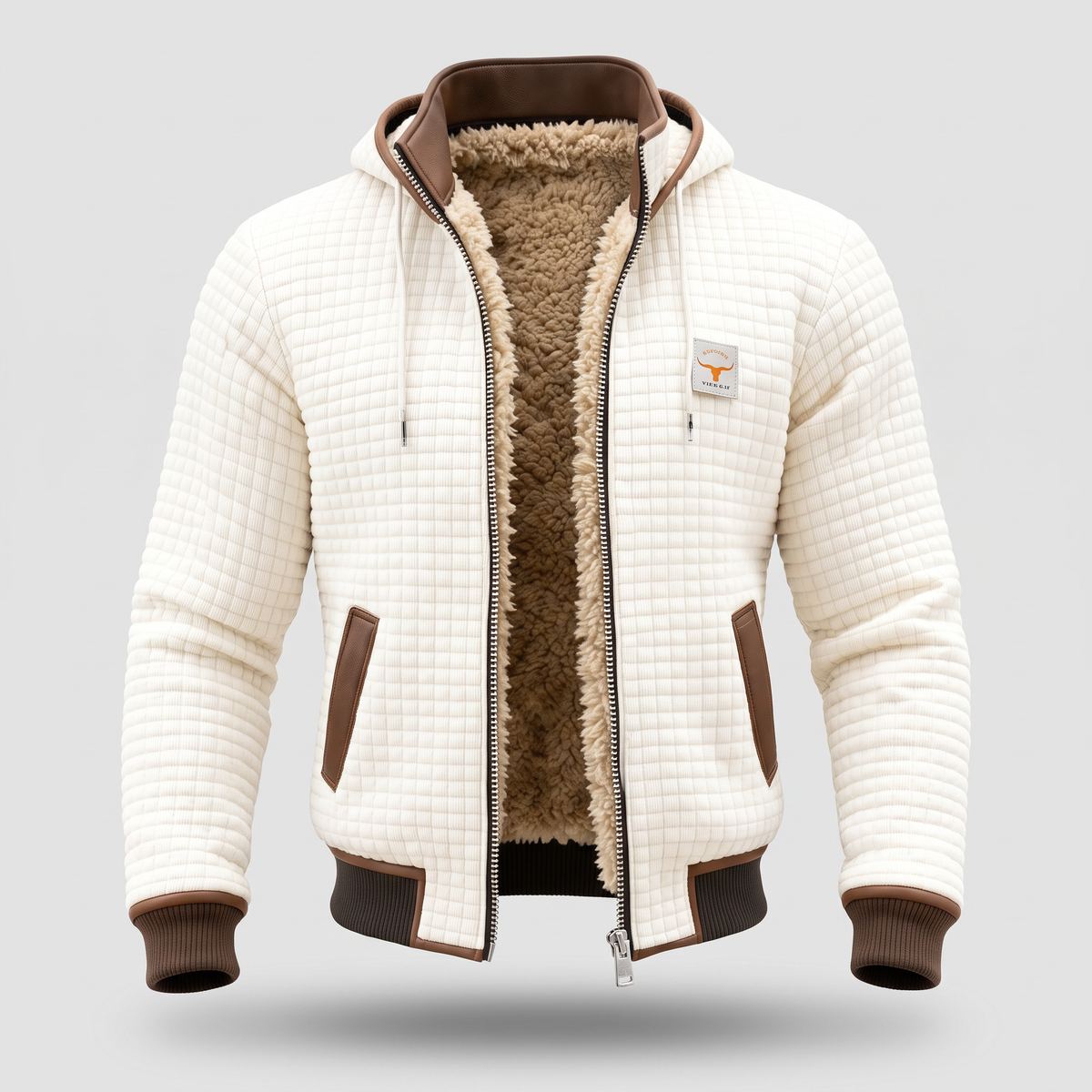 Chaqueta acolchada con capucha y cierre de cremallera, detalles en contraste para hombre