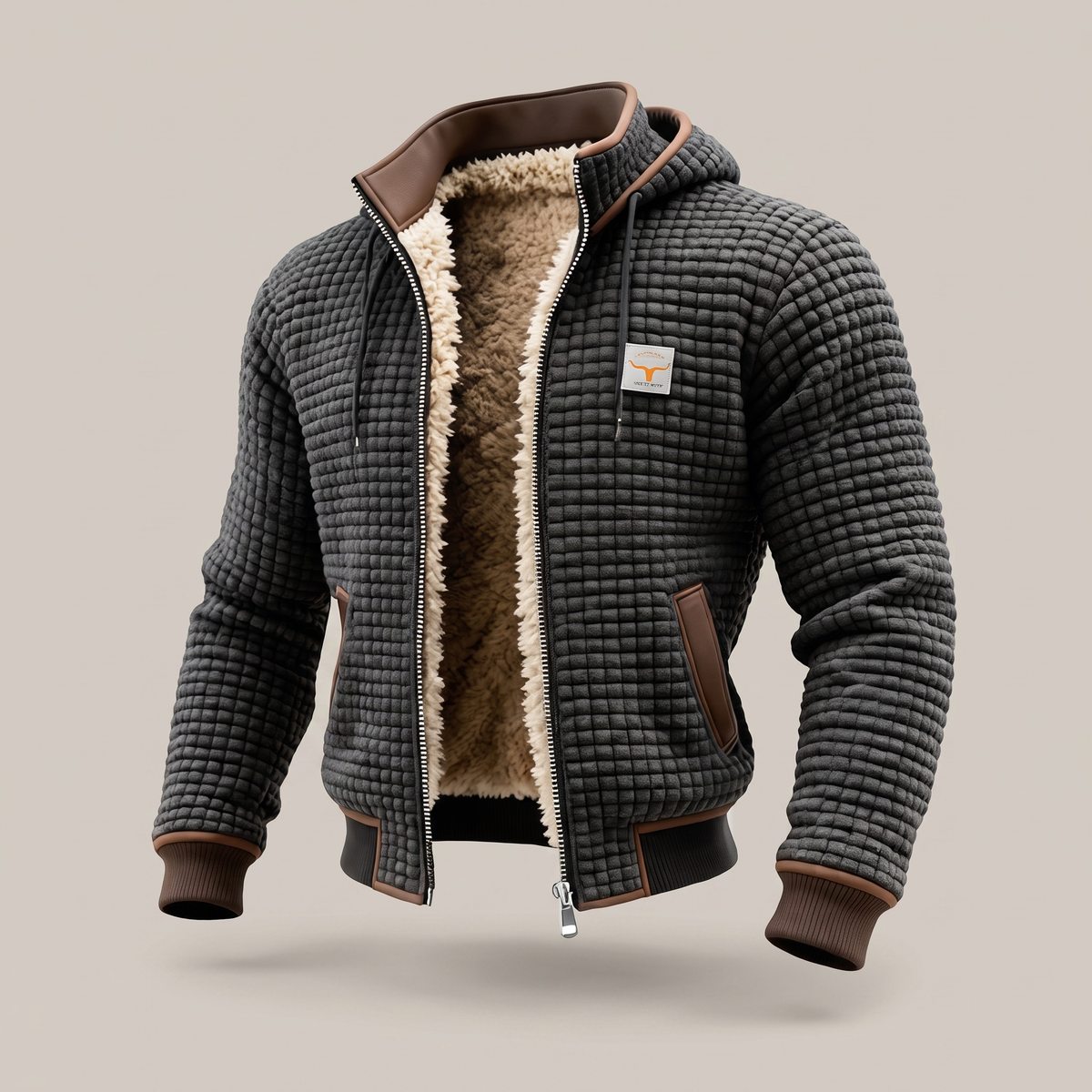 Chaqueta acolchada con capucha y cierre de cremallera, detalles en contraste para hombre