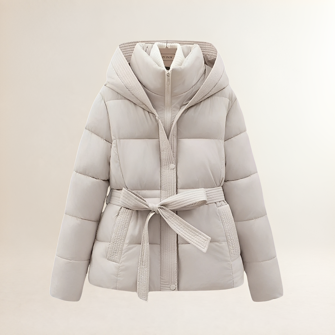 Chaqueta acolchada con capucha y cinturón para mujer - Diseño acolchado y ajuste cómodo