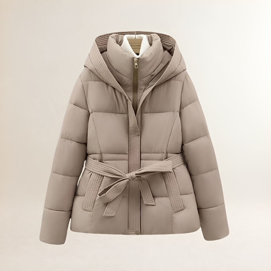 Chaqueta acolchada con capucha y cinturón para mujer - Diseño acolchado y ajuste cómodo