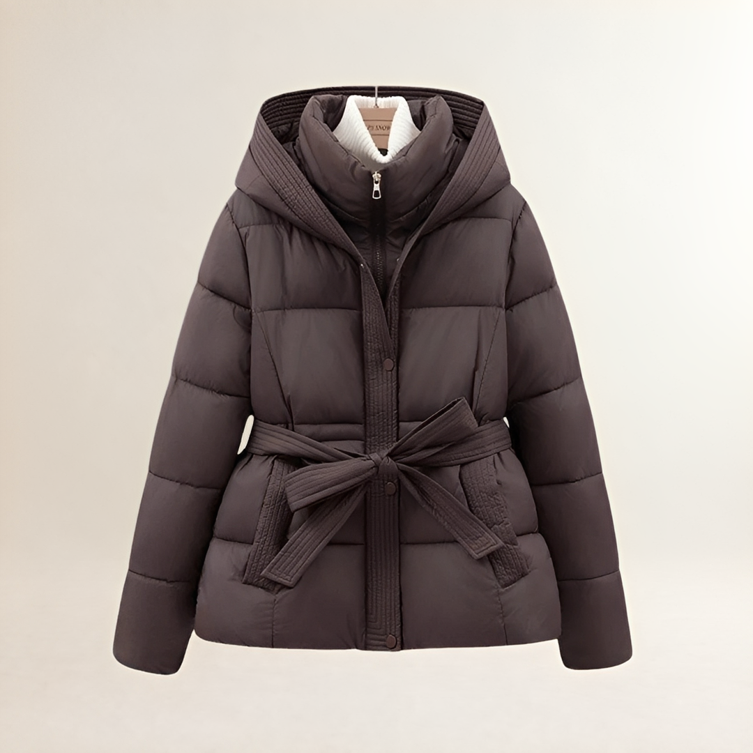 Chaqueta acolchada con capucha y cinturón para mujer - Diseño acolchado y ajuste cómodo