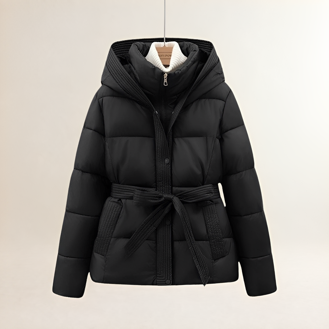 Chaqueta acolchada con capucha y cinturón para mujer - Diseño acolchado y ajuste cómodo