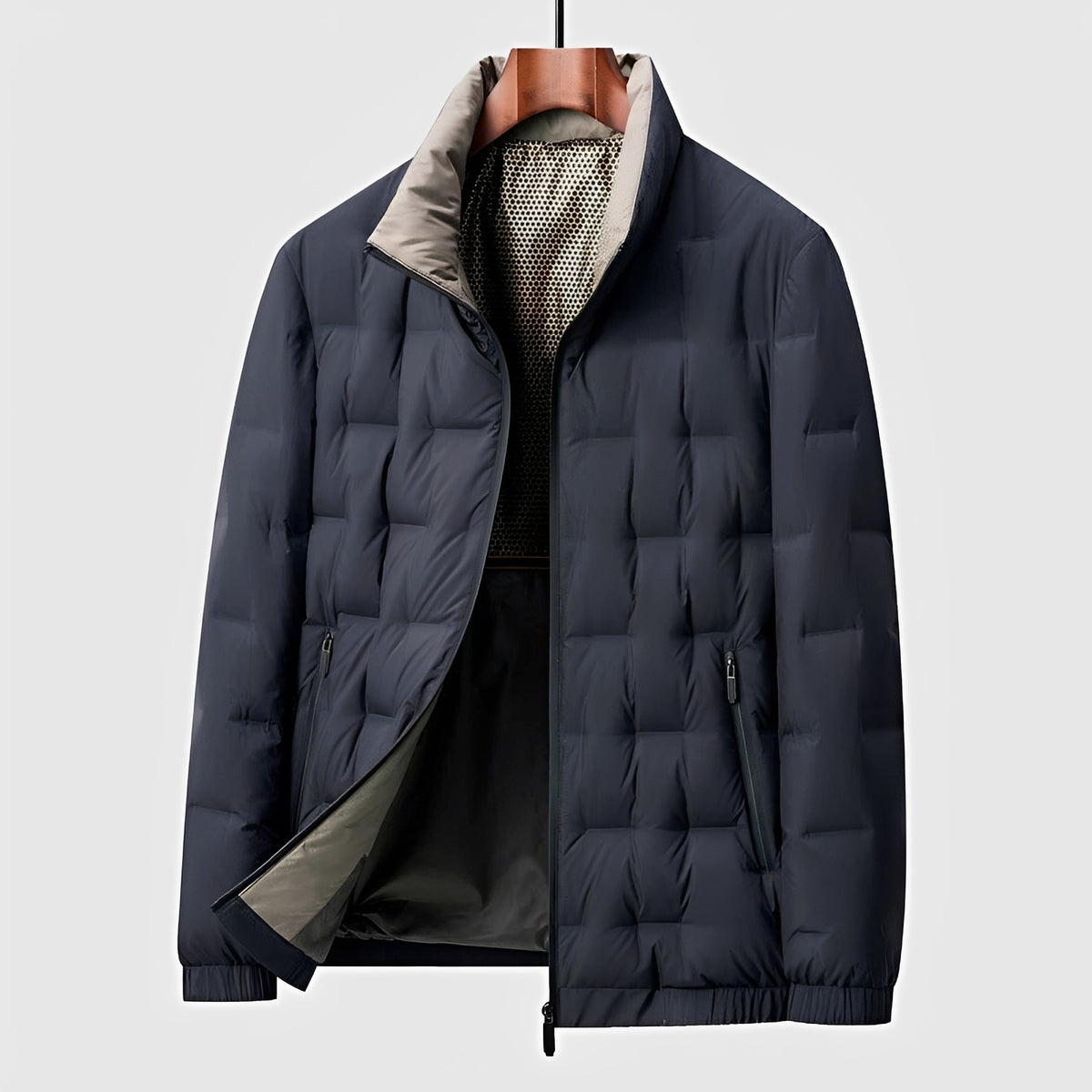 Chaqueta acolchada para hombre con cuello alto y cierre de cremallera ligera