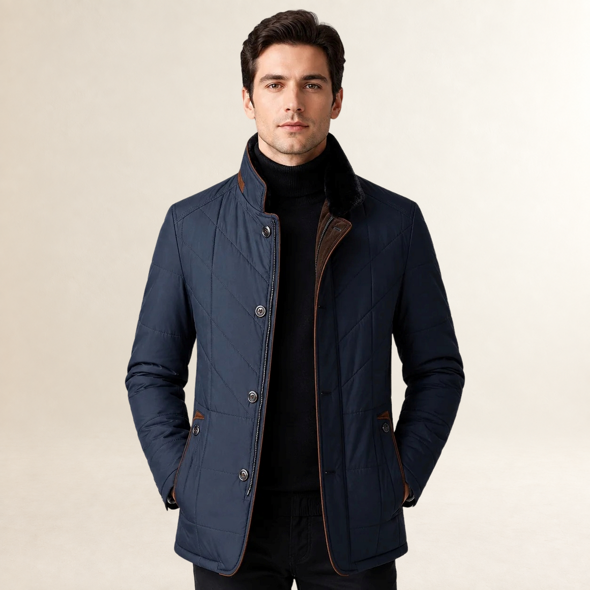 Chaqueta acolchada para hombre con cuello alto y cierre de botones estilo casual elegante
