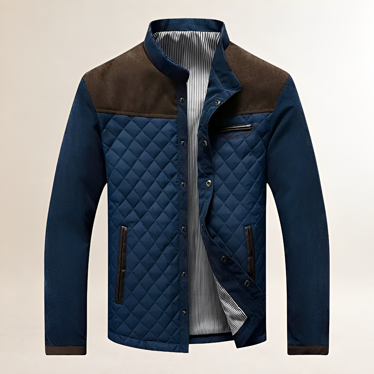 Chaqueta acolchada para hombre con cuello alto, paneles en contraste y cierre de cremallera