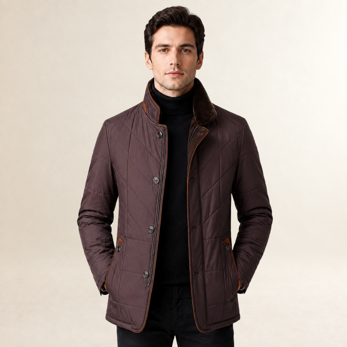 Chaqueta acolchada para hombre con cuello alto y cierre de botones estilo casual elegante