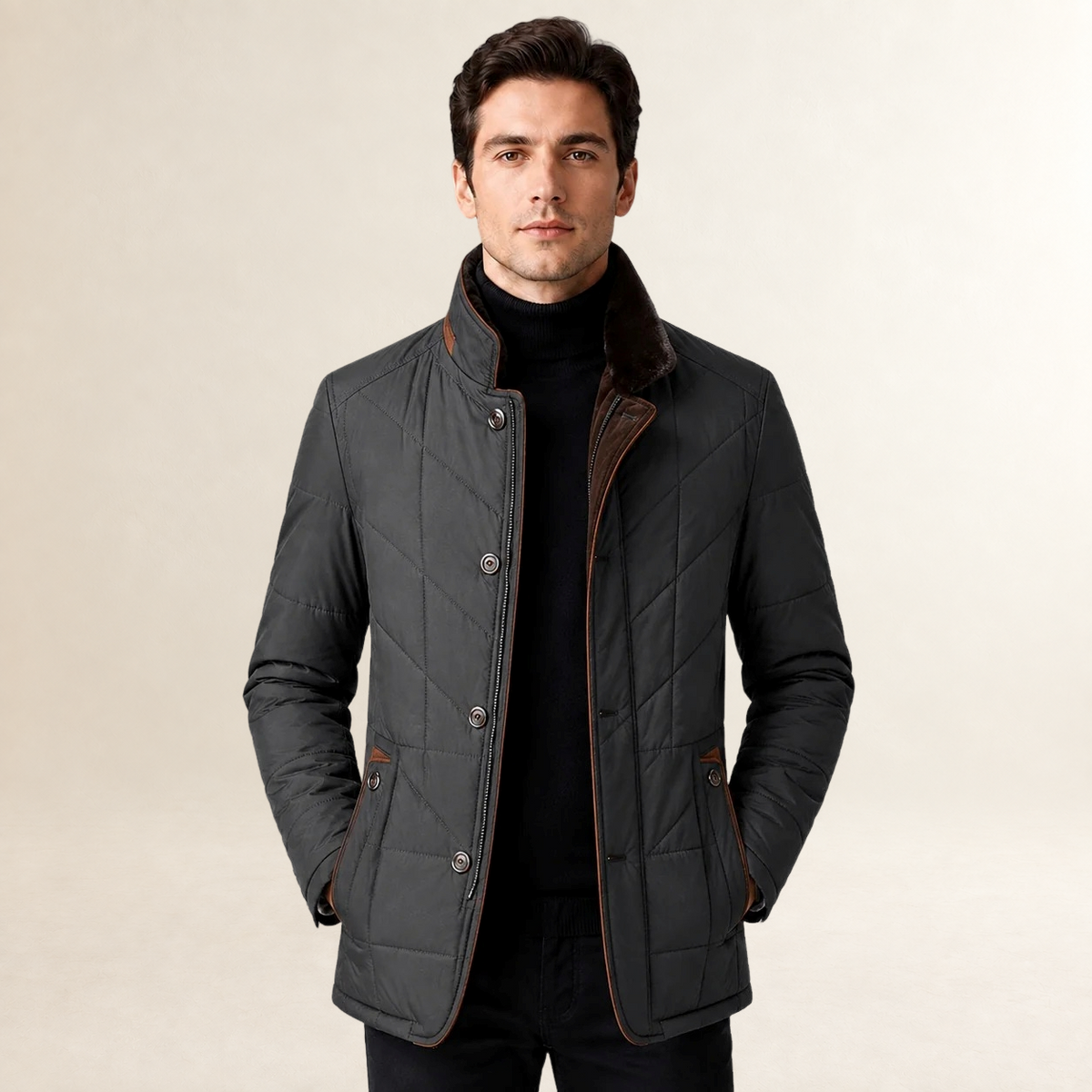 Chaqueta acolchada para hombre con cuello alto y cierre de botones estilo casual elegante