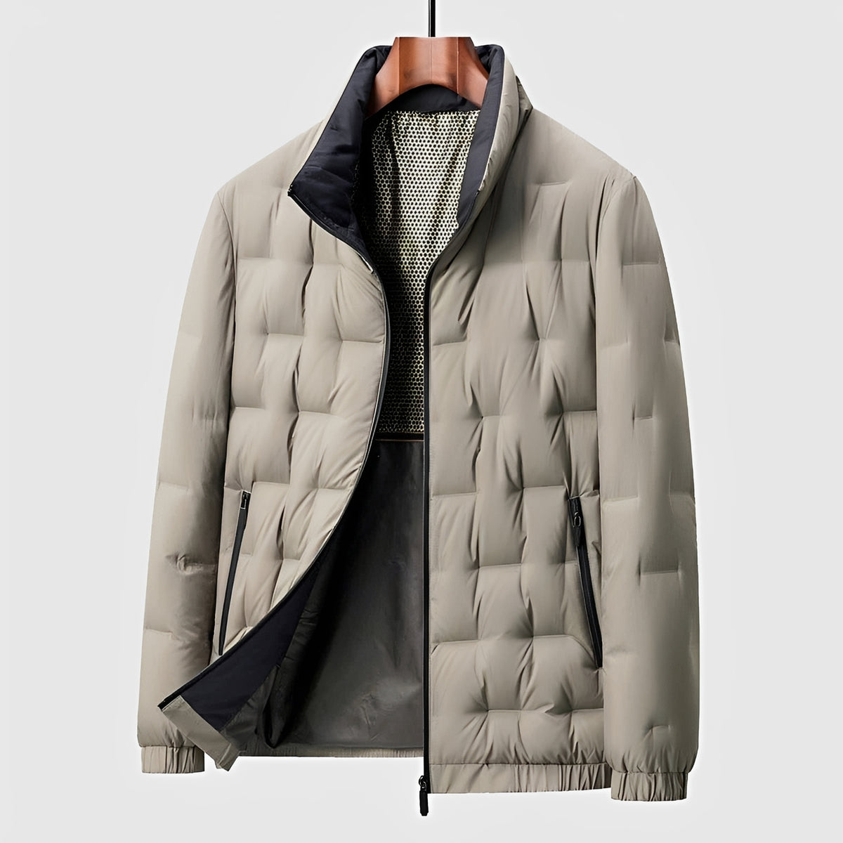 Chaqueta acolchada para hombre con cuello alto y cierre de cremallera ligera
