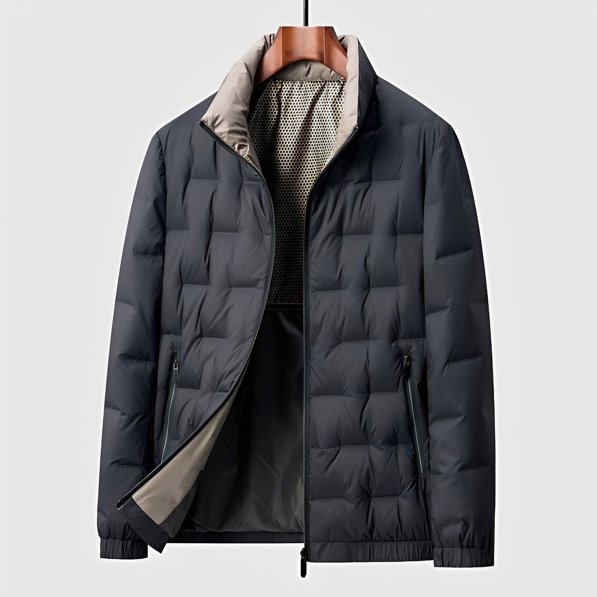 Chaqueta acolchada para hombre con cuello alto y cierre de cremallera ligera