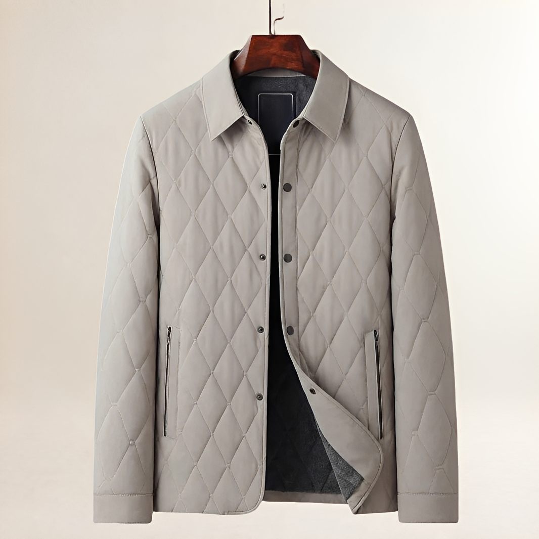 Chaqueta acolchada para hombre con patrón de diamantes y cierre de botones