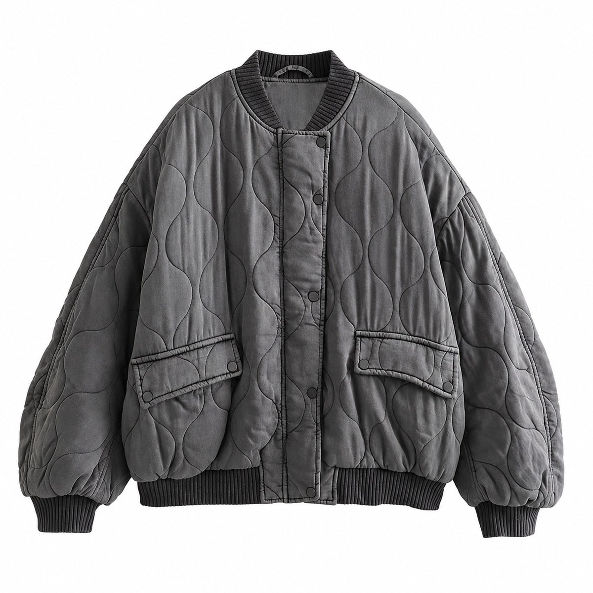 Chaqueta acolchada para mujer de corte oversize con cierre de snaps y bolsillos
