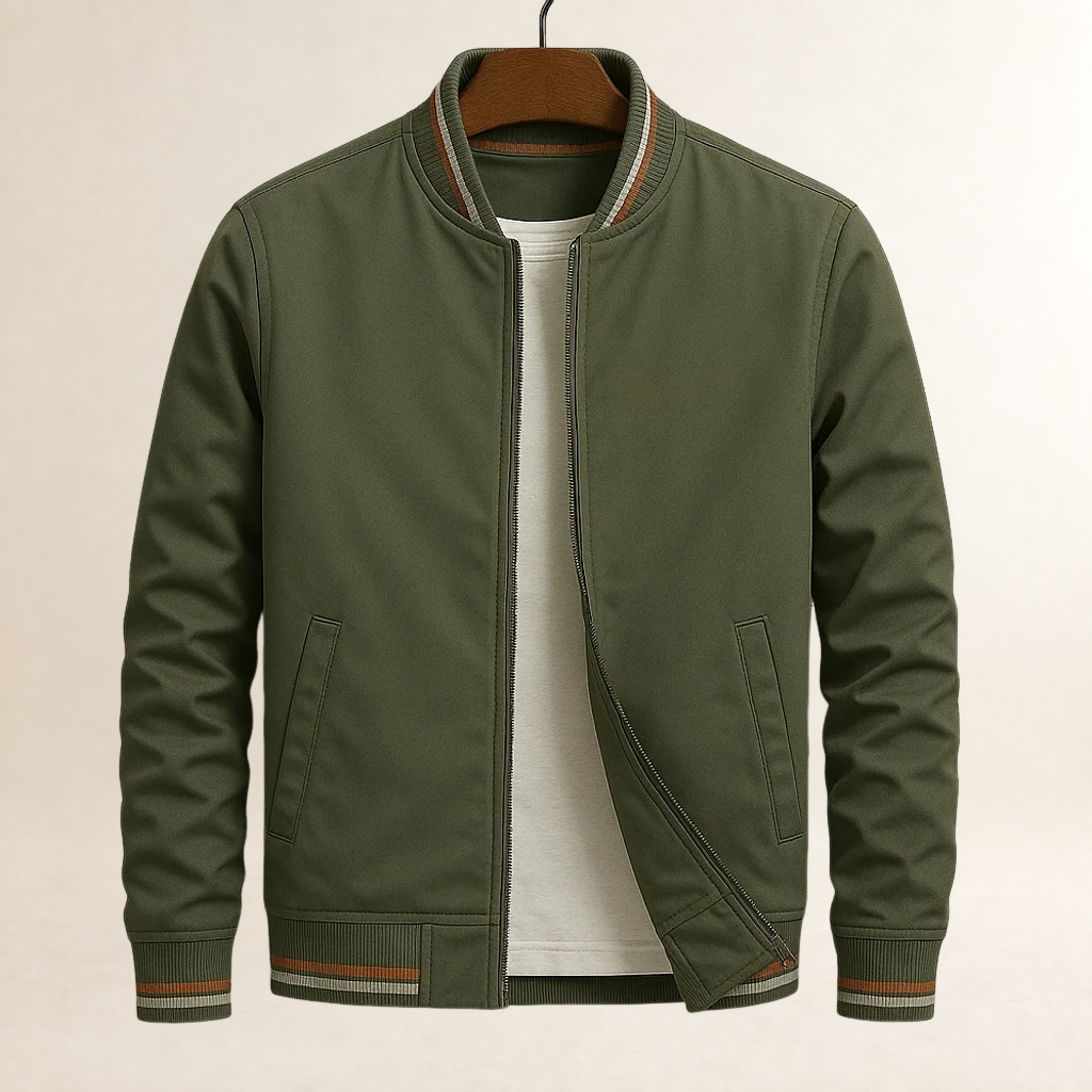 Chaqueta Bomber para Hombre con Acabados Acanalados - Cierre de Cremallera Completa y Bolsillos Laterales
