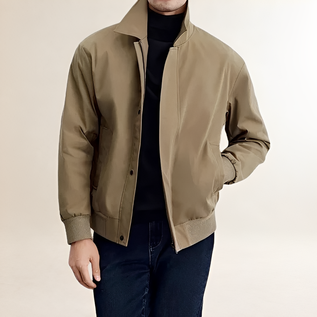 Chaqueta bomber para hombre con cierre de snaps y cuello clásico - ajuste relajado