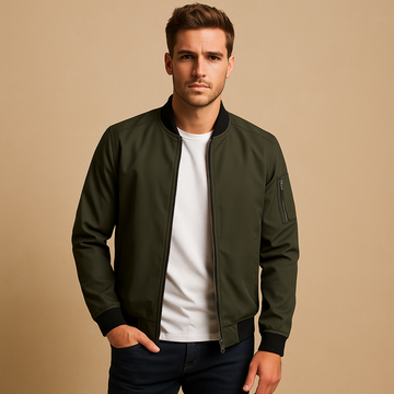 Chaqueta bomber para hombre con cierre de cremallera, puños acanalados e interior con bolsillo