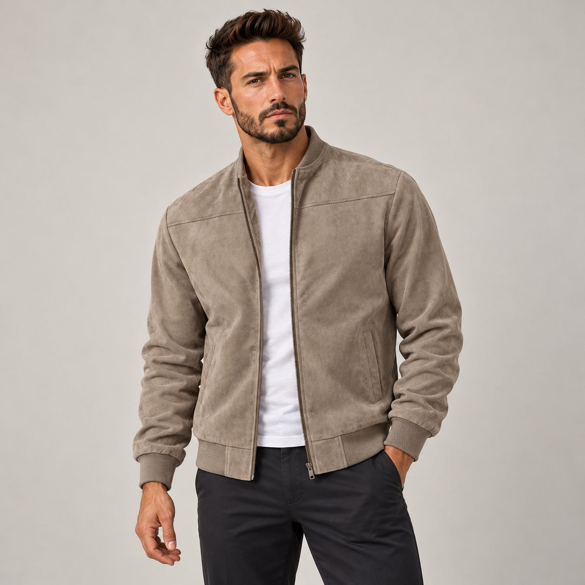 Chaqueta bomber para hombre con cierre de cremallera ajuste slim estilo casual