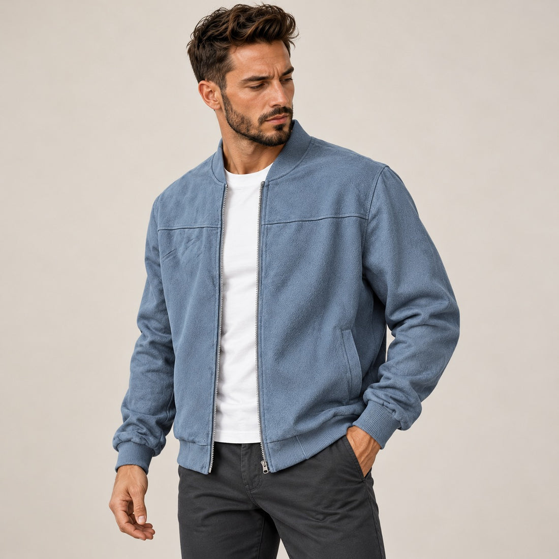 Chaqueta bomber para hombre con cierre de cremallera ajuste slim estilo casual