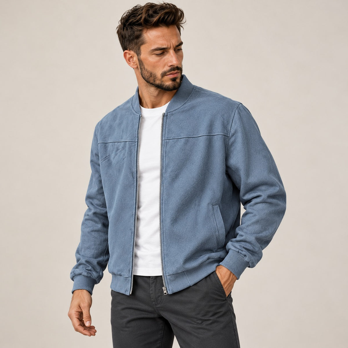 Chaqueta bomber para hombre con cierre de cremallera ajuste slim estilo casual
