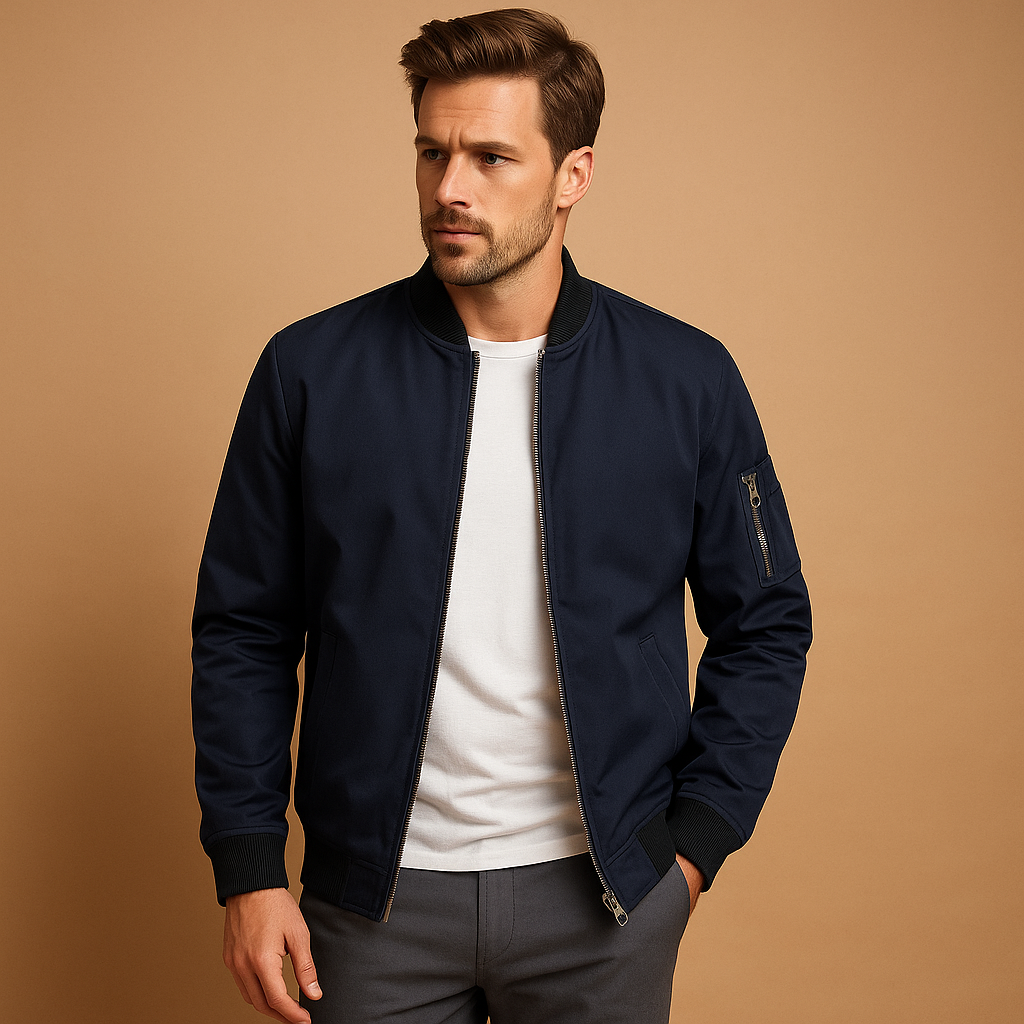 Chaqueta bomber para hombre con cierre de cremallera, puños acanalados e interior con bolsillo