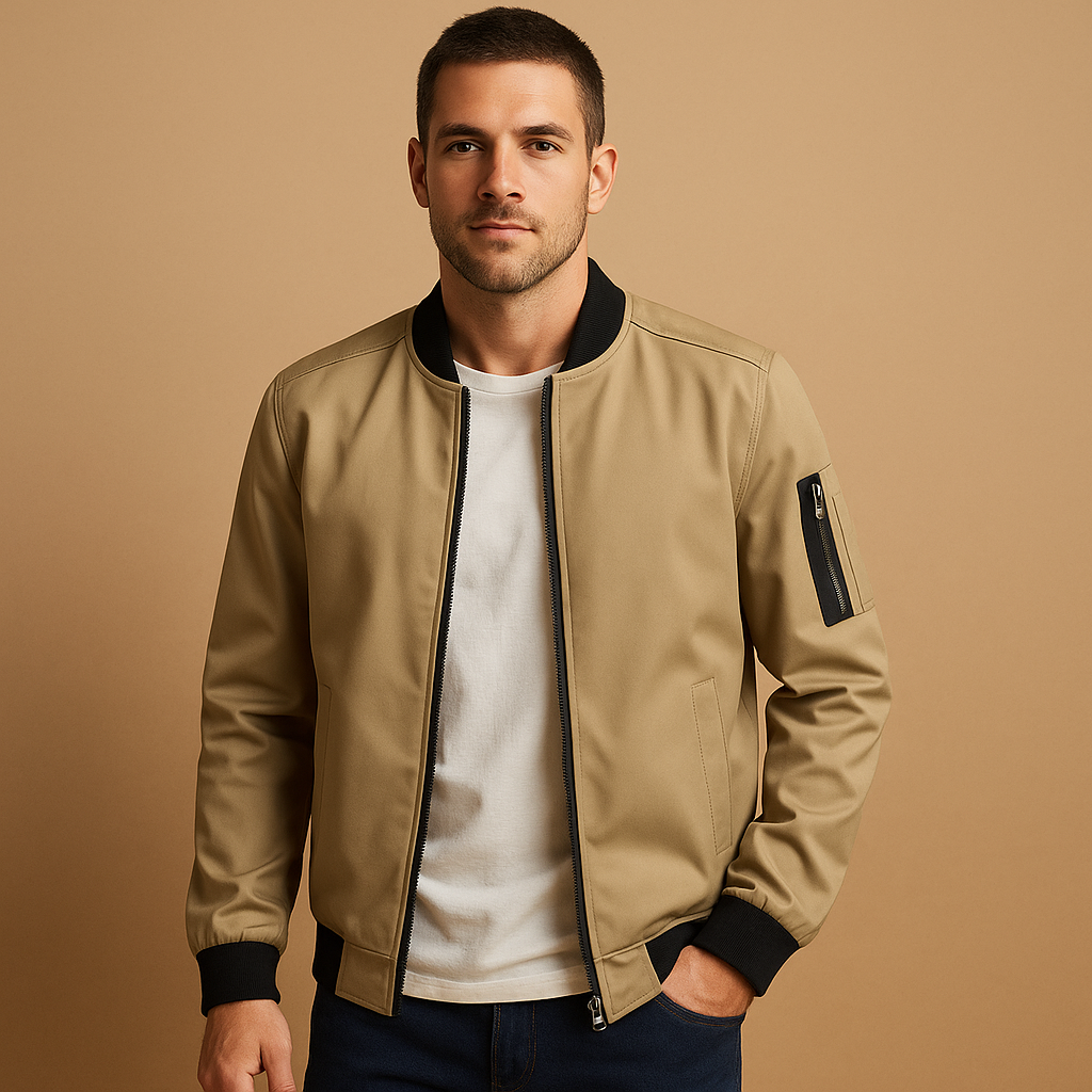 Chaqueta bomber para hombre con cierre de cremallera, puños acanalados e interior con bolsillo