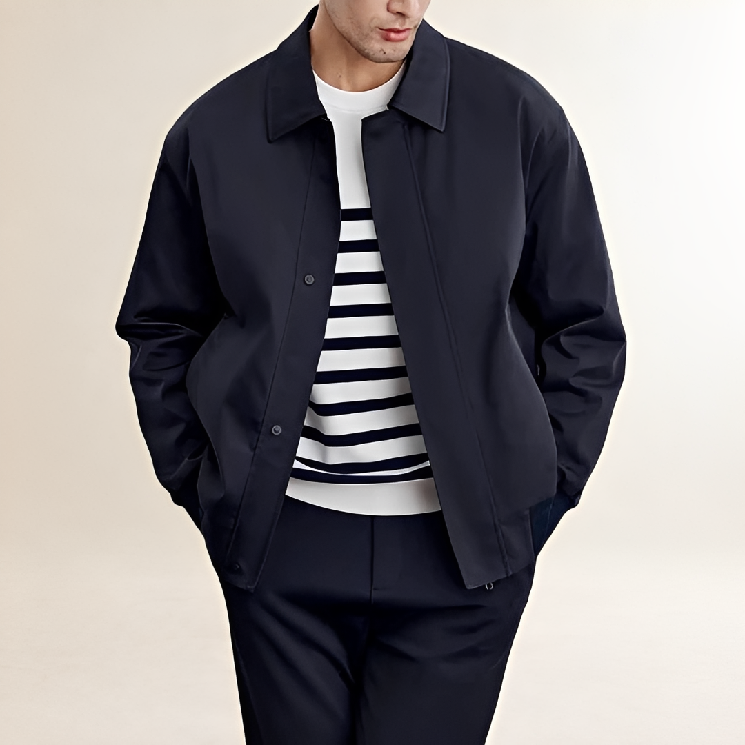 Chaqueta bomber para hombre con cierre de snaps y cuello clásico - ajuste relajado
